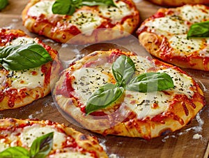 Close-up of small pizzas on table