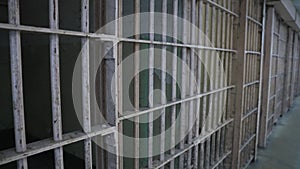 Close up of a small prison cell in the Alcatraz prison in San Francisco