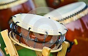 Close-up of a small Taiko drum for traditional Japanese drummers