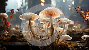 Close up of a small toadstool in the autumn forest generated by AI