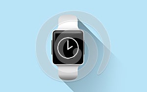 Close up of smart watch with clock icon on screen
