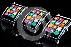 Close up of smart watch set with menu icons