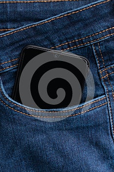 Close Up Smartphone in blue Jeans Back Pocket Bussines Fashion Stylish Screen Copy Space gadjet