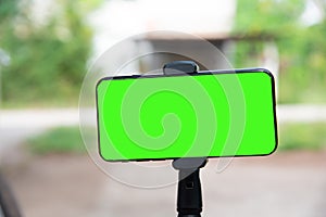 Close up smartphone with green screen