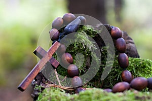 Close up on smile beauty handmade wooden cross photo