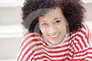 Close up smiling african american woman in her 30s