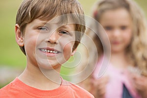 Close-up of smiling kids at park