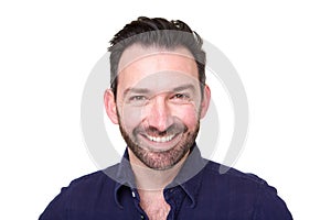 Close up of smiling man with beard against white background