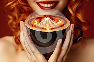 Close up of smiling woman enjoying a cup of coffee