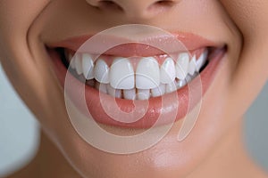 Close-up of a smiling woman showcasing her brilliant white teeth after a dental procedure