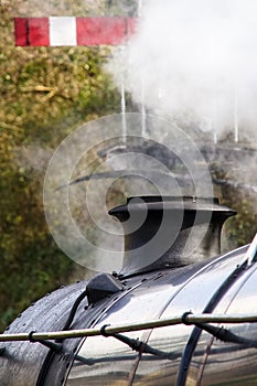 Close up of smoke stack of vintage steam train