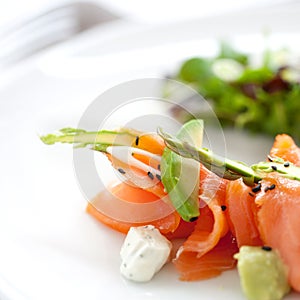 Close up smoked Salmon salad