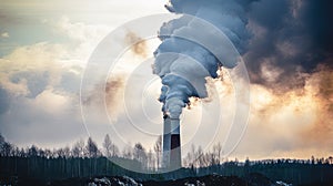 Close up of smokestack emitting sulfur dioxide