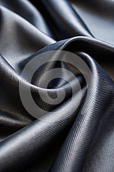 Close-up of Smooth Black Fabric with Reflective Texture photo