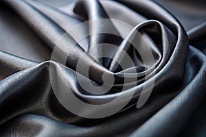 Close-up of Smooth Black Fabric with Reflective Texture photo