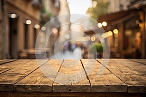 Close up wooden table with bokeh background for your montage or display your product photo