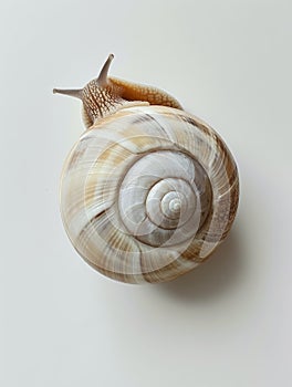 Close-up of a snail with a translucent, golden brown shell on a white background.
