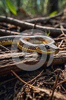 Striking Yellow-Banded Snake in Forest Habitat photo