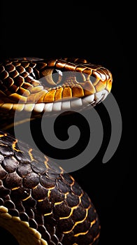 Close up of snake's face focusing on its eye and mouth. Generative AI