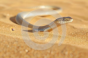 Close-up of a snake on sandy terrain