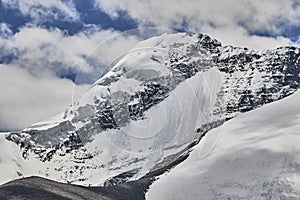 Close up of snow capped Kang Yatze mountain in Himalayas, Ladakh, India