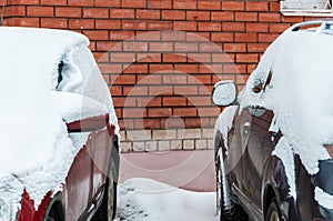 Close-up of a snow-covered car