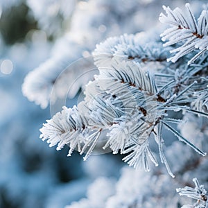 close up of snow covered pine tree branches