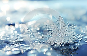 A close up of a snowflake on the ground.