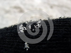 Close up snowflake particles on the weft