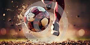 Close up of a soccer striker ready to kicks the ball at the stadium