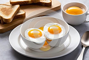 A close-up of a soft boiled egg in a cup with a slice of toast on the side
