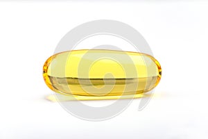 Close up a soft gel capsule on white background, natural fish oi