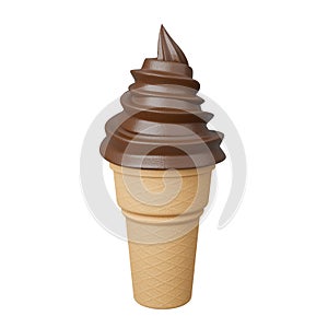 Close up Soft serve ice cream of chocolate flavours on crispy cone.,3d model and illustration