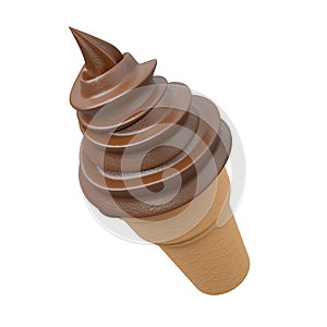 Close up Soft serve ice cream of chocolate flavours on crispy cone.,3d model and illustration