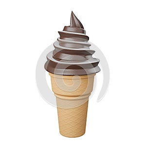 Close up Soft serve ice cream of chocolate and milk flavours on crispy cone.,3d model and illustration