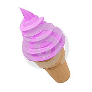 Close up Soft serve ice cream of strawberry flavours on crispy cone.,3d model and illustration