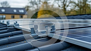 Close-up of Solar Panel Installation on a Roof