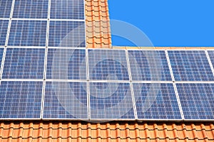 Close up on Solar panel on a red roof
