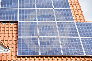 Close up on Solar panel on a red roof