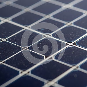 Close-up of a solar panel surface, featuring an array of interconnected photovoltaic cells. The