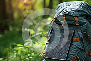 A close-up of solar panels on a backpack, demonstrating portable solar solutions for outdoor enthusiasts
