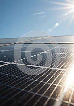 Close Up Of Solar Panels Under Bright Sunlight