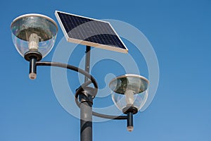 Close-up on a solar powered street lights