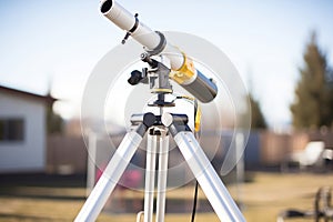 close-up of solar telescope on tripod outdoors