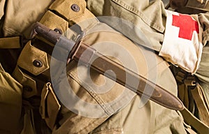 Close-up of a soldier with a knife