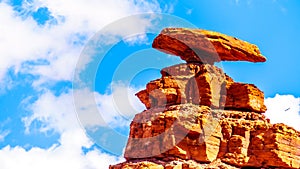 Close-up of the sombrero-shaped rock outcropping on the northeast edge of the town named Mexican Hat