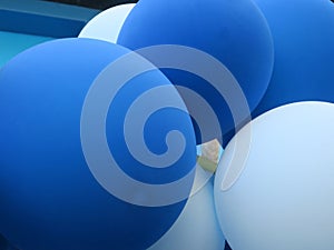 close up of some blue colored balloons