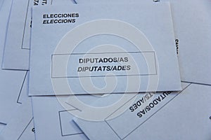 Close-up of some electoral envelopes for the elections to the Spanish courts photo