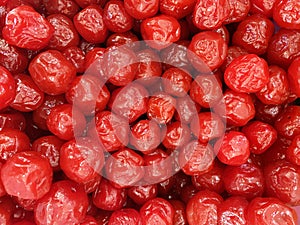 Close-up of some maraschino cherries