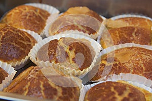 Close-up of some muffins on the baking sheet